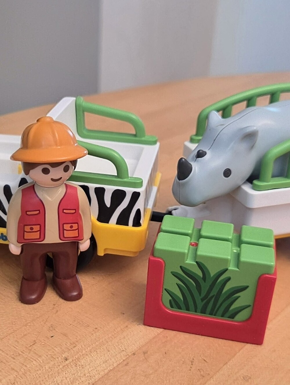 Playmobil 123 #6743 Safari Truck Trailer Rhino Man Figure Toddler Baby Toy